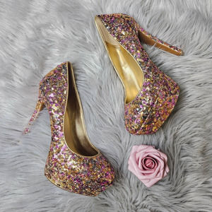 Jessica Simpson Colorful Pink Sequins Stiletto Heels Platform Pumps Size 7